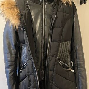 Stylish Black Puffer Jacket with real fur